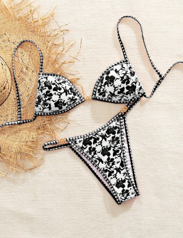 Costum de baie SHEIN, alb/negru