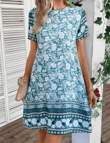 Rochie scurta Emery Rose, alb/albastru