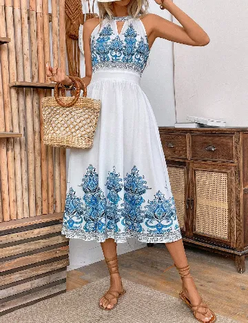 Rochie medie SHEIN, alb/albastru Albastru