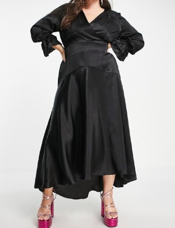 Rochie medie Flounce London Plus Size, negru