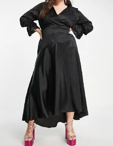 Rochie medie Flounce London Plus Size, negru Negru