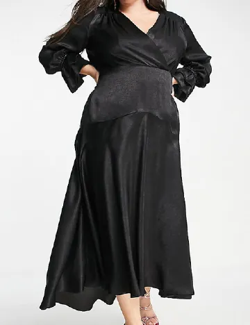 Rochie medie Flounce London Plus Size, negru Negru