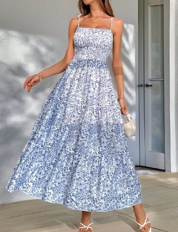 Rochie lunga SHEIN, albastru/alb