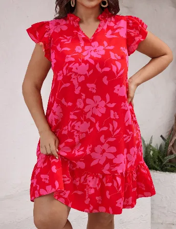 Rochie scurta SHEIN CURVE, rosu/roz Rosu