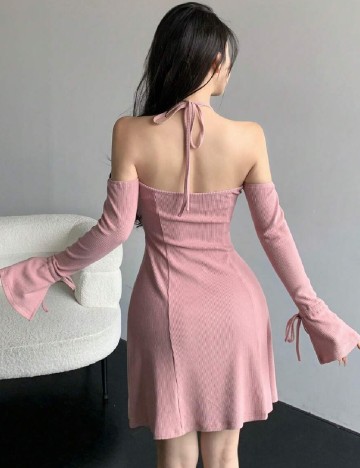Rochie scurta Dazy, roz pudra