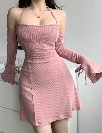 Rochie scurta Dazy, roz pudra Roz