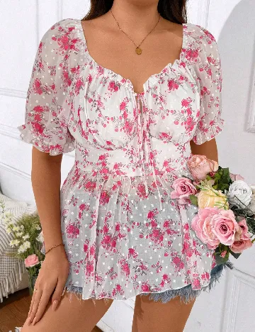 Bluza SHEIN CURVE, alb/roz Roz