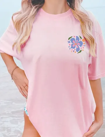 Tricou Oversize SHEIN, roz Roz