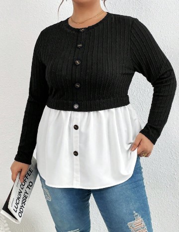Bluza SHEIN CURVE, negru/alb