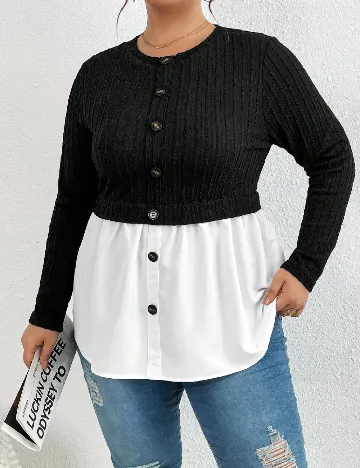 Bluza SHEIN CURVE, negru/alb Negru