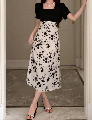 Rochie medie Dazy, negru/crem