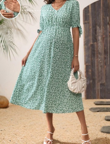 Rochie medie SHEIN Maternity, verde/ecru