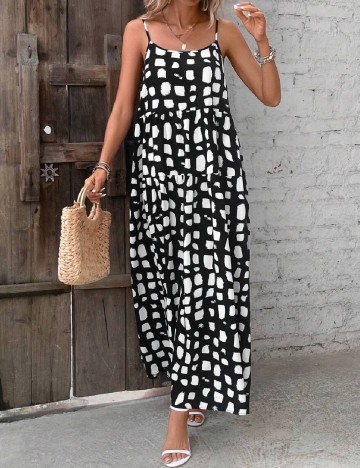 Rochie lunga SHEIN, alb/negru