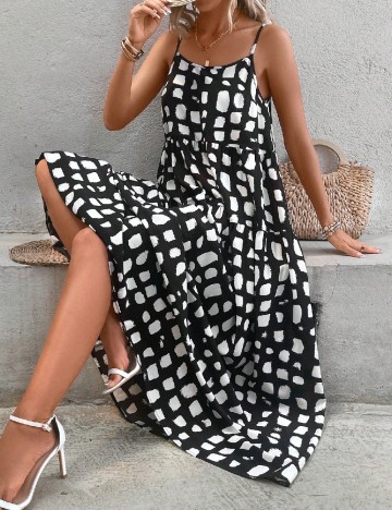Rochie lunga SHEIN, alb/negru