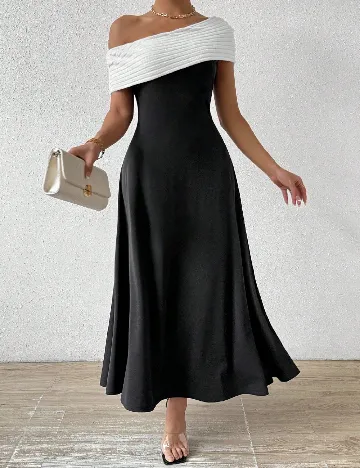 Rochie lunga SHEIN, alb/negru Negru