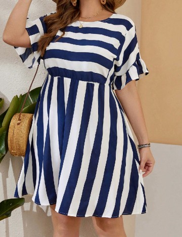 Rochie scurta SHEIN CURVE, albastru/alb