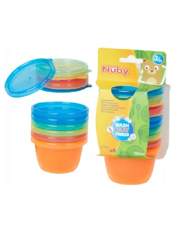 Set recipiente cu capac 120ml 6 bucati Nuby, mix culori Mix culori