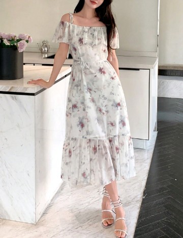 Rochie medie Dazy, crem