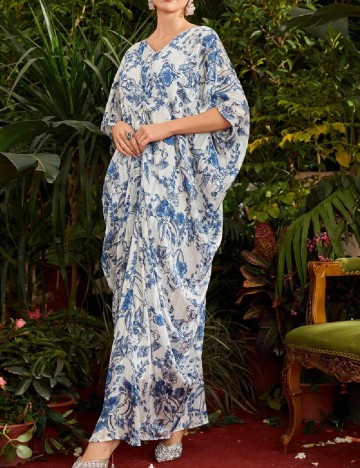 Rochie lunga SHEIN, alb/albastru