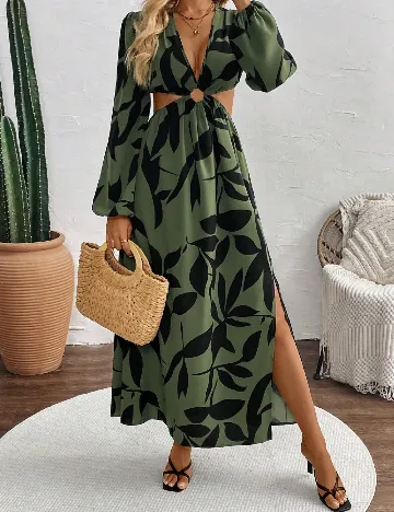Rochie lunga SHEIN, verde/negru Verde