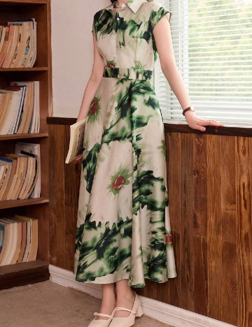 Rochie lunga SHEIN, crem/verde