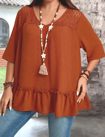 Bluza Emery Rose Curve, caramiziu Maro