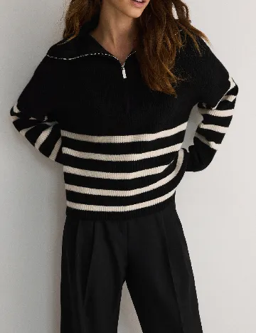 Pulover Reserved, negru/alb Negru