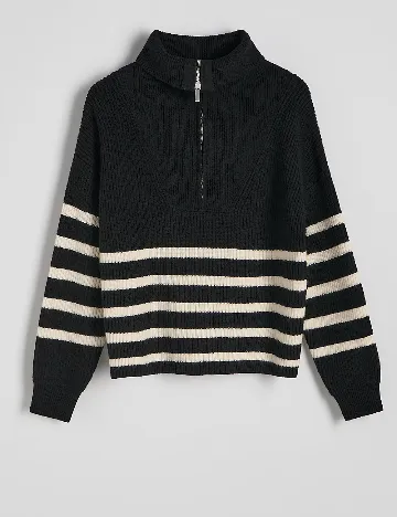 Pulover Reserved, negru/alb Negru