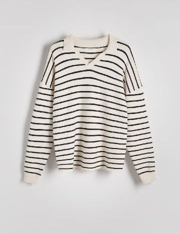 Bluza Reserved, ecru/negru