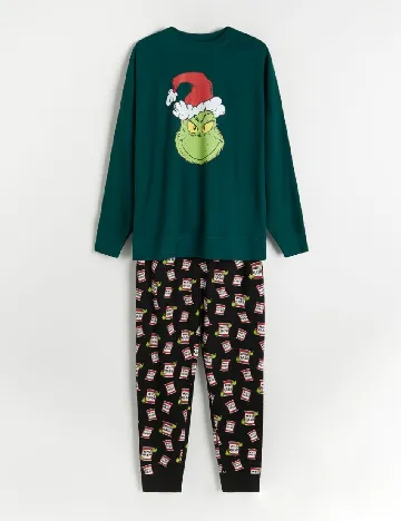 Pijama Reserved, verde/negru Verde