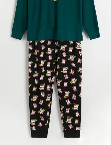 Pijama Reserved, verde/negru Verde