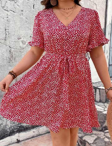 Rochie scurta SHEIN CURVE, alb/rosu