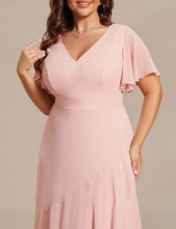 Rochie lunga Ever-Pretty Plus Size, roz pudra