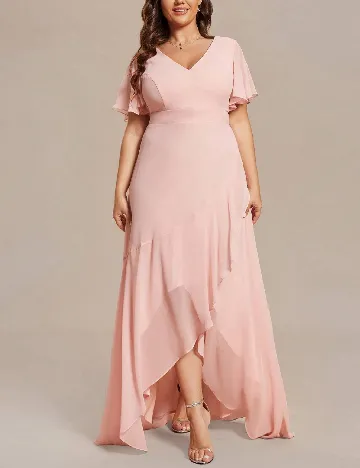 Rochie lunga Ever-Pretty Plus Size, roz pudra Roz