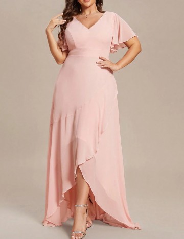 Rochie lunga Ever-Pretty Plus Size, roz pudra