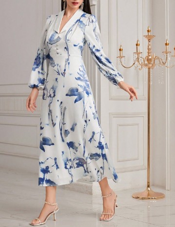 Rochie lunga SHEIN, albastru/alb