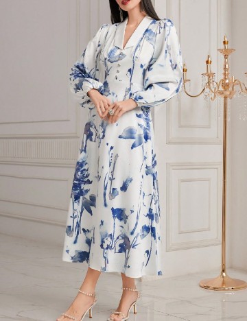 Rochie lunga SHEIN, albastru/alb
