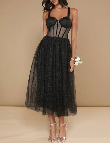 Rochie lunga SHEIN, negru/auriu