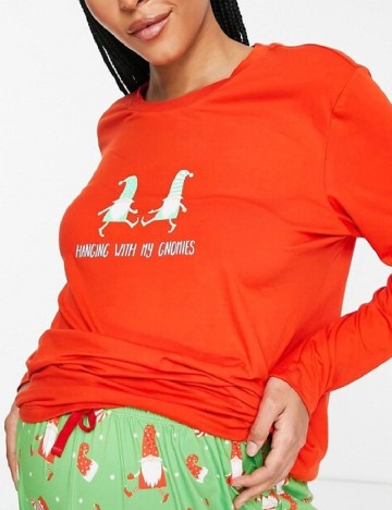 Pijama Loungeable Maternity, rosu/verde