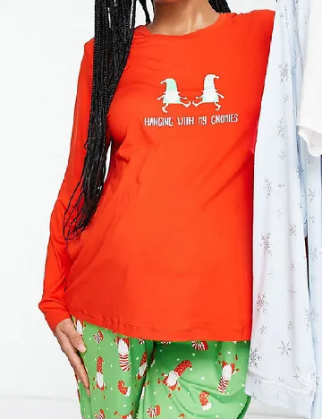 Pijama Loungeable Maternity, rosu/verde Rosu
