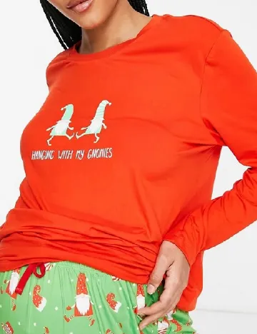 Pijama Loungeable Maternity, rosu/verde Rosu