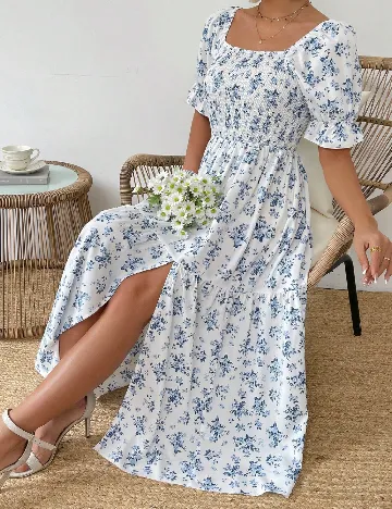 Rochie lunga SHEIN, alb/albastru Albastru