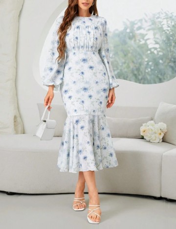 Rochie medie SHEIN, alb/albastru