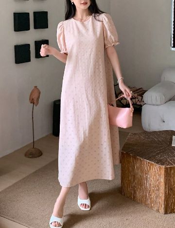 Rochie medie Dazy, roz pudra