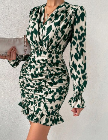 Rochie scurta SHEIN, crem/verde
