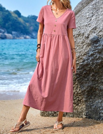 Rochie medie Emery Rose, roz pudra