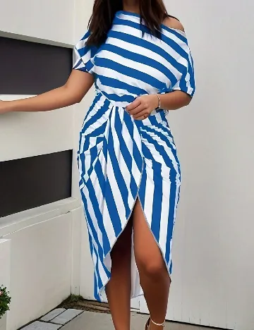 Rochie medie SHEIN, alb/albastru Albastru