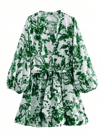 Rochie scurta SHEIN CURVE, alb/verde