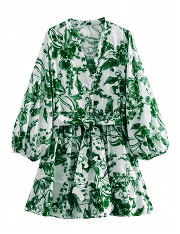 Rochie scurta SHEIN CURVE, alb/verde Alb
