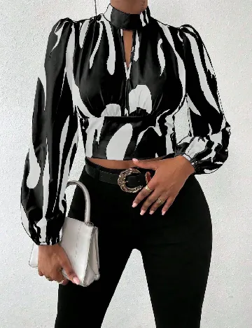 Top SHEIN, alb/negru Negru